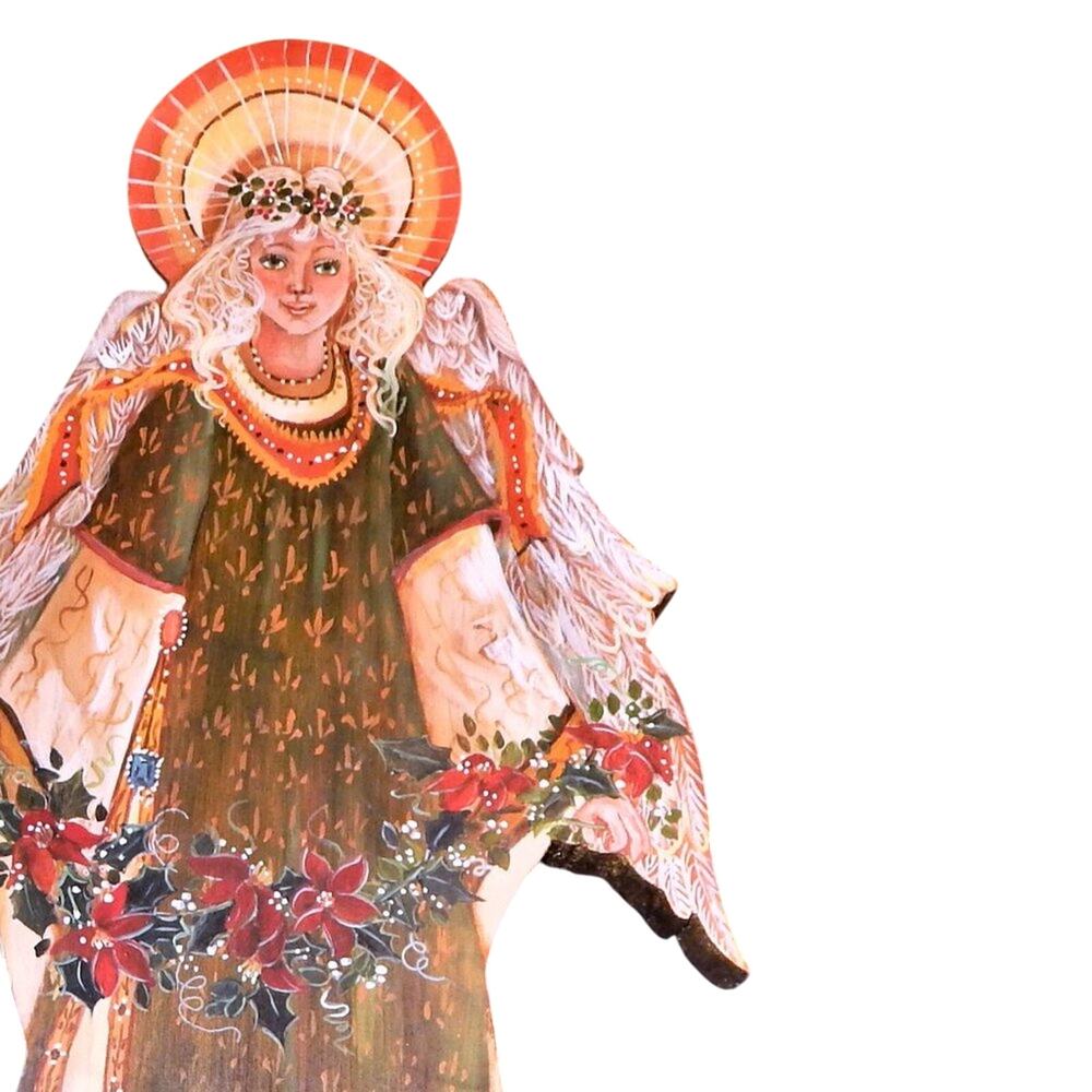 16" Beautiful Folk Art Artisan Hand Painted Wooden Angel OOAK
